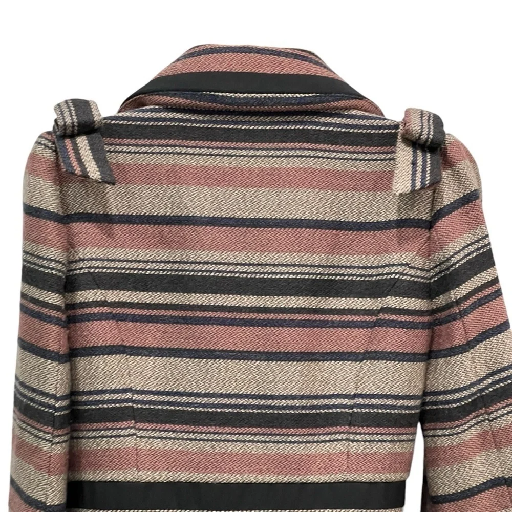 Anthropologie Elevenses Pattern Maker Striped Peacoat Shoulder Bows Size 6 - Picture 5 of 9